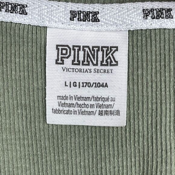 Pre-Owed Pink Womens Olive Green Ribbed Short Sleeve Top Size L - Picture 5 of 5